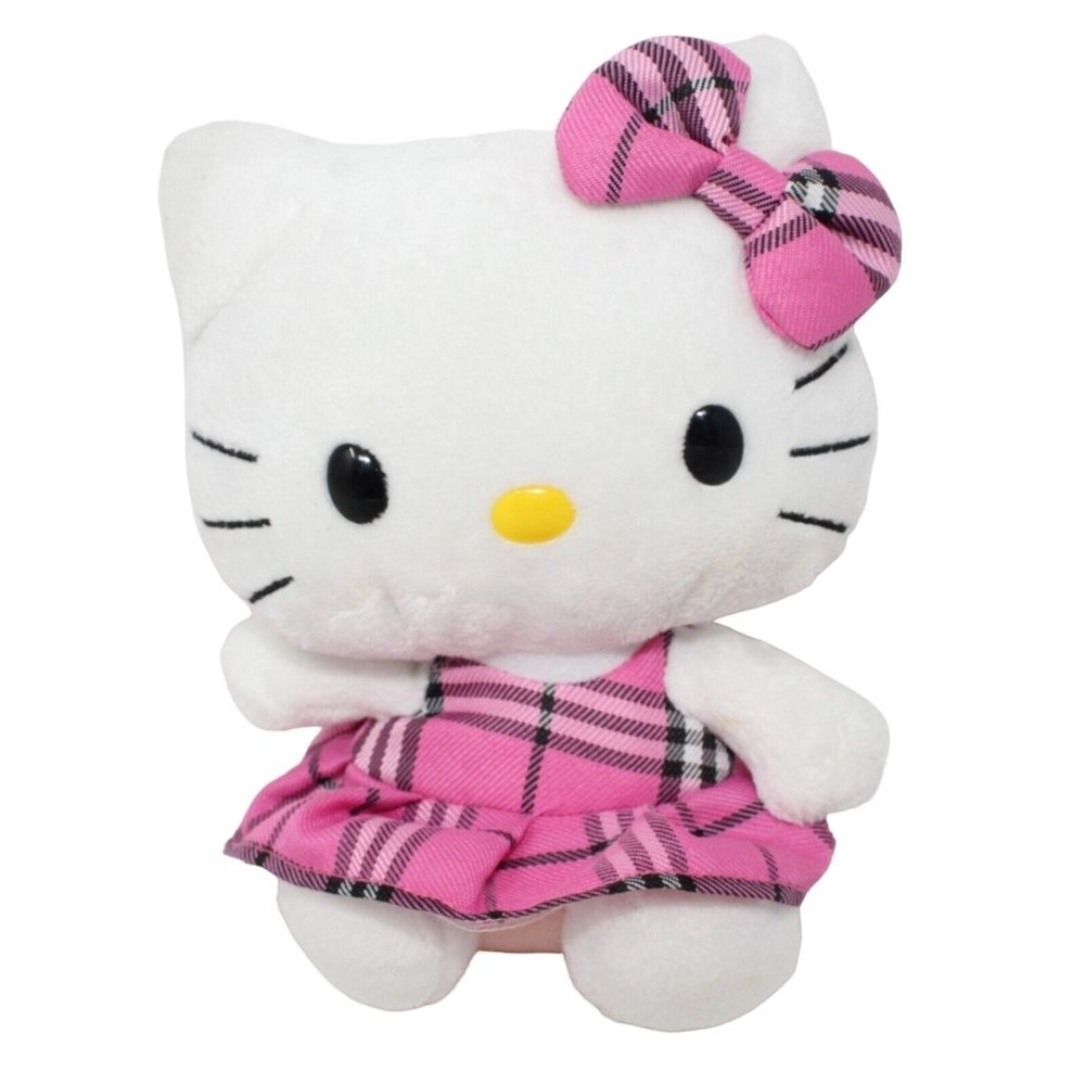 Sanrio TY Beanie Babies Hello Kitty 2012 Pink & Black Tartan Plaid School Dress